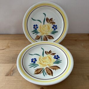 Red Wing Pottery Bread Plates Set of 3 Vintage 6" Hand Painted Rose Granny Core